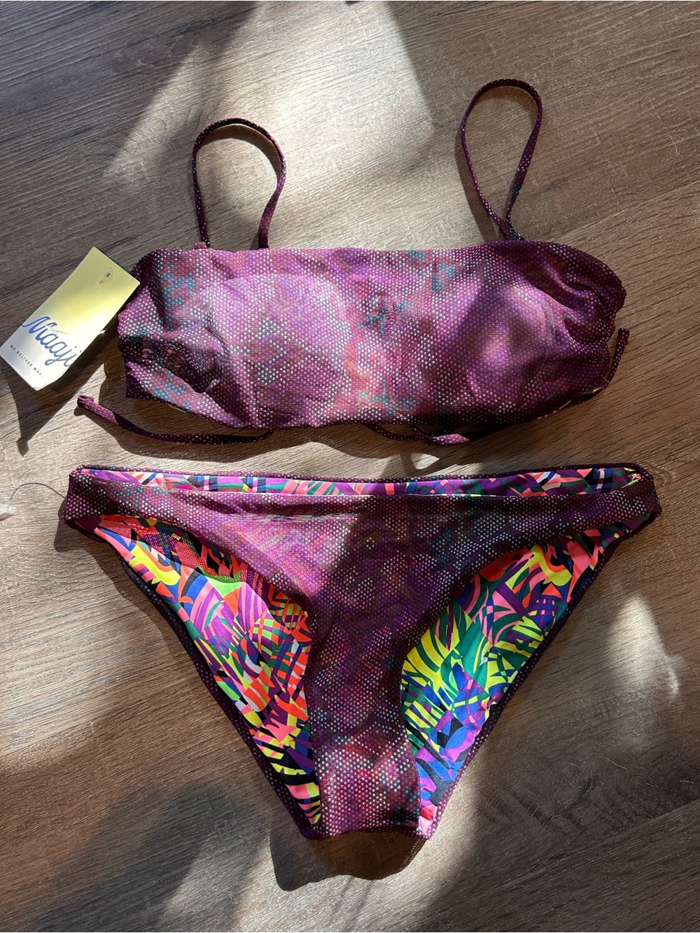 Maaji Bikini Set Womens M Reversible Bandeau Top & Bottom Multicolor